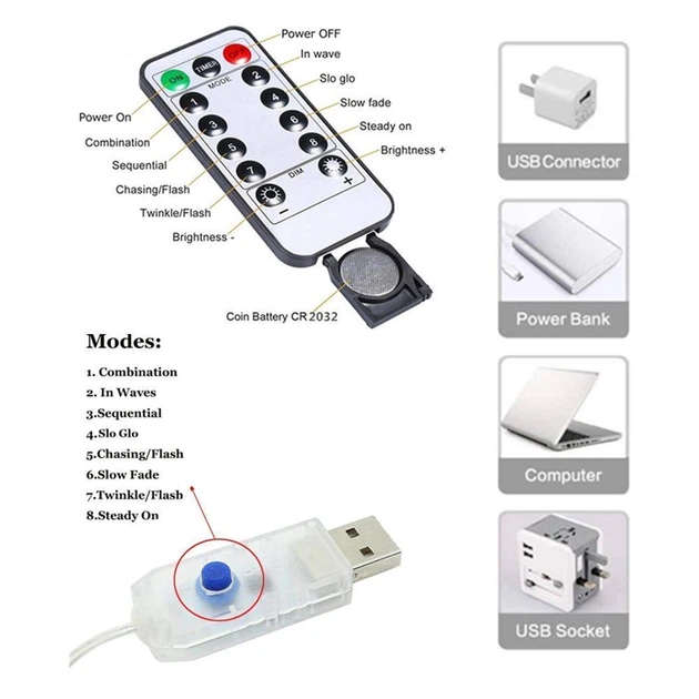Светодиодная гирлянда 5 метров с USB и пультом ДУ Теплый свет - изображение 2