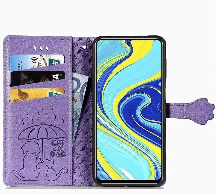 Чохол Embossed Cat and Dog для Xiaomi Redmi Note 9 Pro книжка шкіра PU Purple - зображення 6