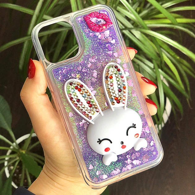 Чехол Glitter для Iphone 11 Pro Max бампер жидкий блеск Заяц Фиолетовый - Фото 1 Чехол Glitter для Iphone 11 Pro Max бампер жидкий блеск Заяц Фиолетовый - изображение 1