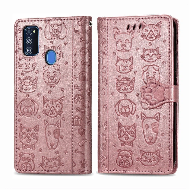 Чохол Embossed Cat and Dog для Samsung Galaxy M21 / M215 книжка шкіра PU Rose-Gold - зображення 2
