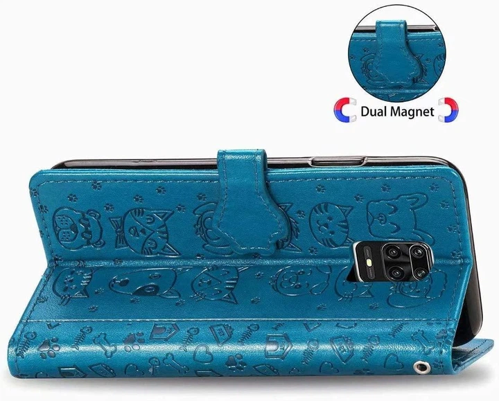 Чехол Embossed Cat and Dog для Xiaomi Redmi Note 9 Pro книжка кожа PU Blue - Фото 4 Чехол Embossed Cat and Dog для Xiaomi Redmi Note 9 Pro книжка кожа PU Blue - изображение 4