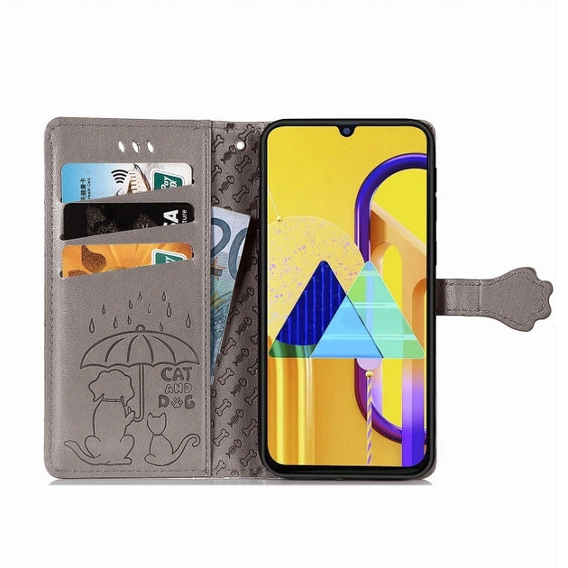 Чехол Embossed Cat and Dog для Samsung Galaxy M21 / M215 книжка кожа PU Gray - изображение 4