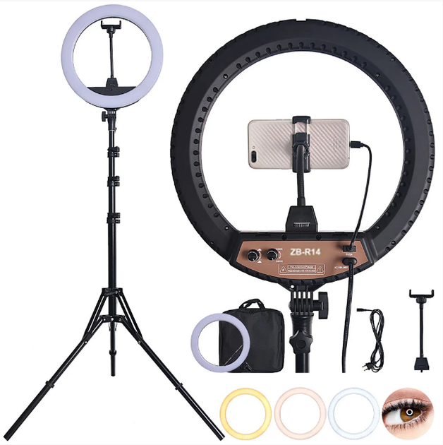 Кольцевая LED лампа Ring Light 35 см + Штатив 2м. (ZB-R14) набор блогера - изображение 3