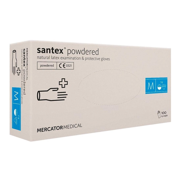 Рукавички латексні опудренниє SANTEX POWDERED MERCATOR MEDICAL M Білий 100шт - зображення 1
