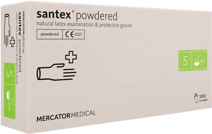 Рукавички Santex латексні опудренниє S 100 штук Білі (SantexS) - зображення 1