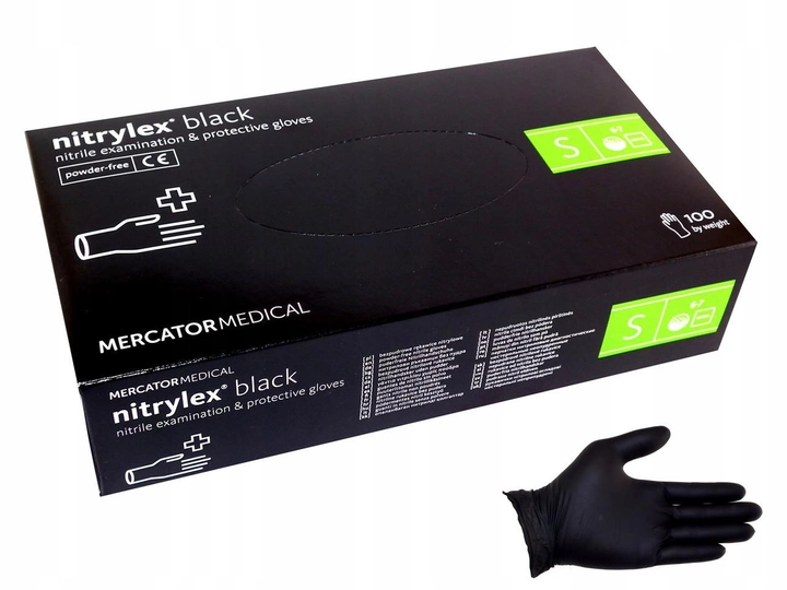 Рукавички нітрилові неопудрені Mercator Medical Nitrylex Black S 100 шт Чорні - зображення 1