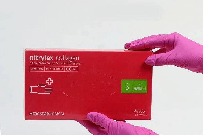 Рукавички нітрилові Mercator Medical Nitrylex Collagen S Рожеві - изображение 1