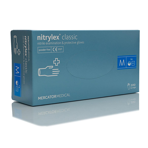 Перчатки нитриловые, неопудренные Mercator Medical Nitrylex Classic размер М -100 шт Синий - изображение 1