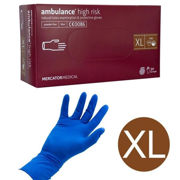 Рукавички латексні Mercator Medical Ambulance High Risk розмір XL 50 шт Сині - зображення 1