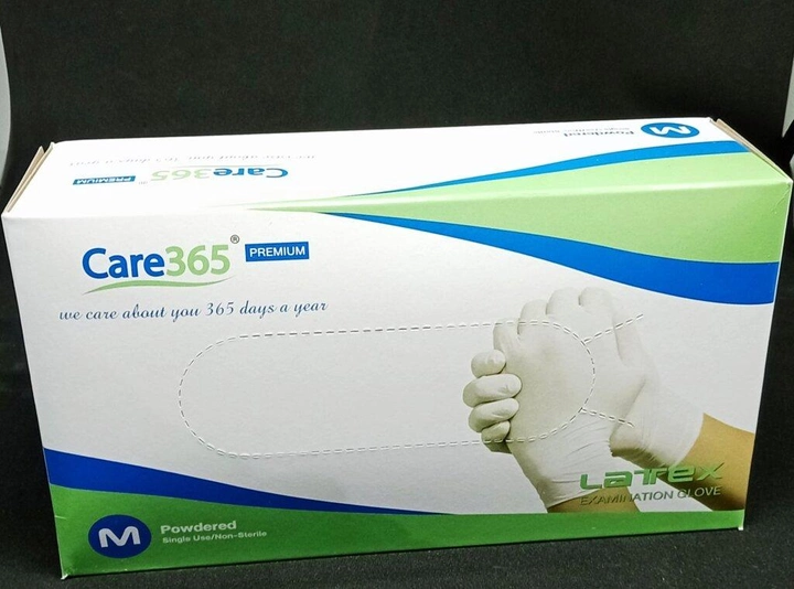 Перчатки латексные опудренные Care365 100 шт./уп. М Белый (365 МP) - изображение 1