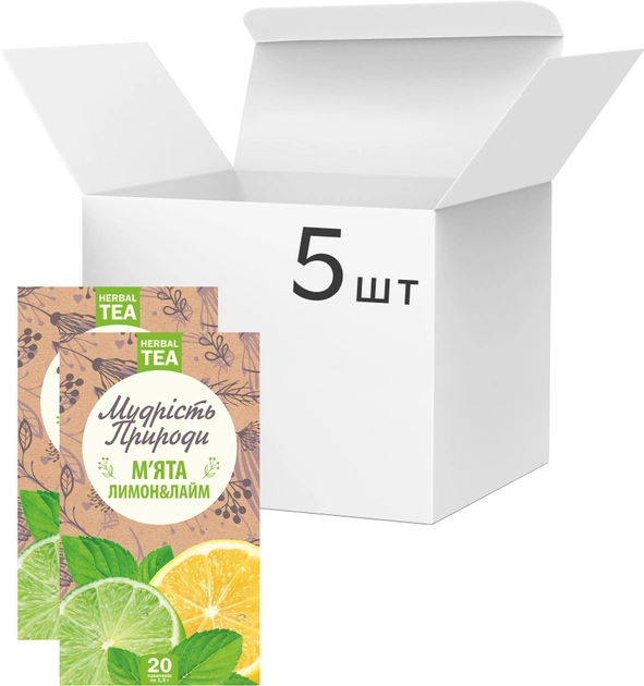 Упаковка Фруктово-травяной чай в пакетиках Мудрость Природы Мята, лимон, лайм 20 х 5 шт (4820167091682) - изображение 1