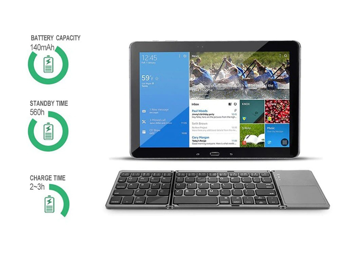 Мини клавиатура BauTech Bluetooth с тачпадом для IOS Android Windows портативная складная Черный (1009-020-00) - изображение 5