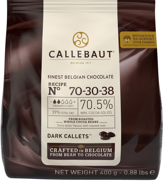 Шоколад бельгійський Callebaut №70-30-38 Екстрачорний у дропсах 400 г (5410522556575) - зображення 1