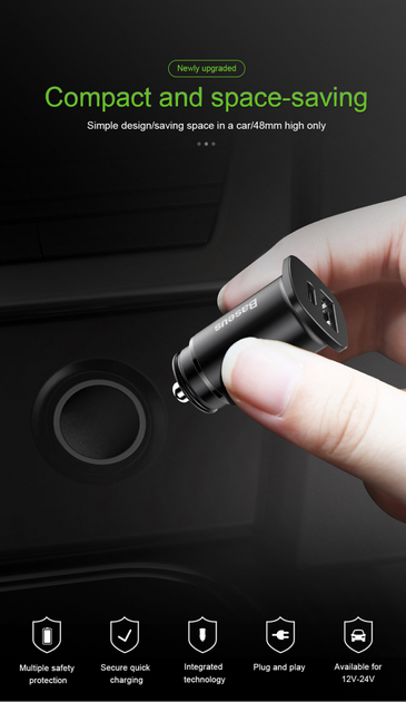Автомобільний зарядний пристрій Baseus Variant (USB & USB Type-C) Black (4.8A) Quick Charge 4.0 із захистом від перевантаження - зображення 9