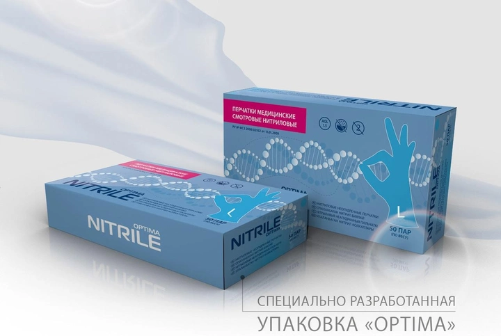 Перчатки нитриловые, голубые, L (100шт), Mediok Nitrile Optima - изображение 1