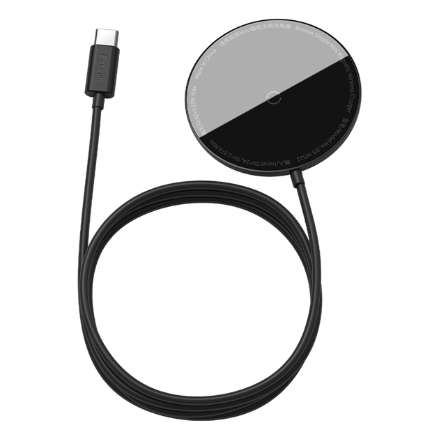 Зарядка Qi BASEUS Simple Mini Magnetic Iphone 12 with Type-C cable 150см 15Вт black - изображение 2