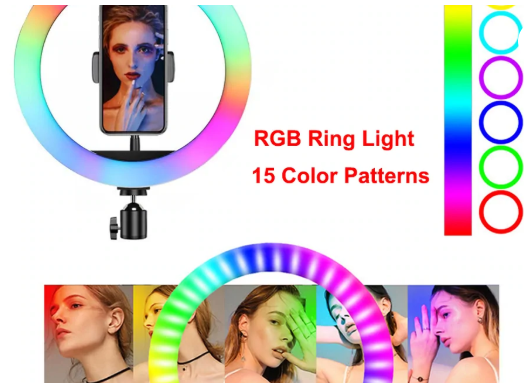Кольцевая селфи лампа цветная 45 см 16 цветов RGB LED SOFT RING LIGHT MJ45 - изображение 2