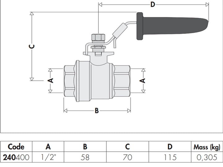 Кран шаровой CALEFFI 1/2" ВР PN63 -30-200°C (240400) - изображение 2