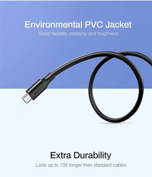 Kabel synchronizacyjny Ugreen US289 USB - Micro USB Cable 2 m Black (6957303861385) - obraz 3