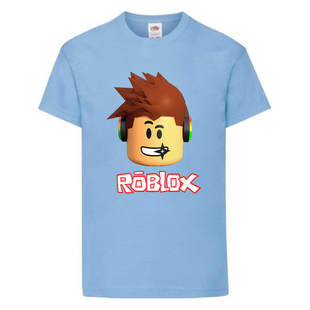 Футболка детская Роблокс 001 (Roblox) голубая (RB lbl 001) 128 см ...