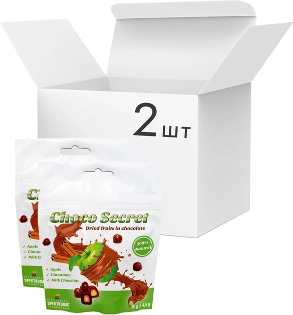 Упаковка фруктов сушеных в шоколаде Spektrumix Choco Secret Яблоко и корица в молочном шоколаде 50 г х 2 шт (2000001278000) 