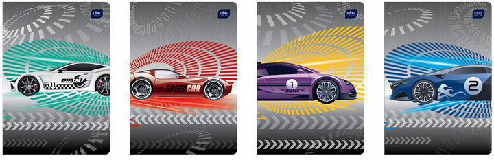 Набор тетрадей ученических 20 шт Interdruk Premium Speed Cars А5+ в линию 12 листов (4 дизайна) (298669) - изображение 1