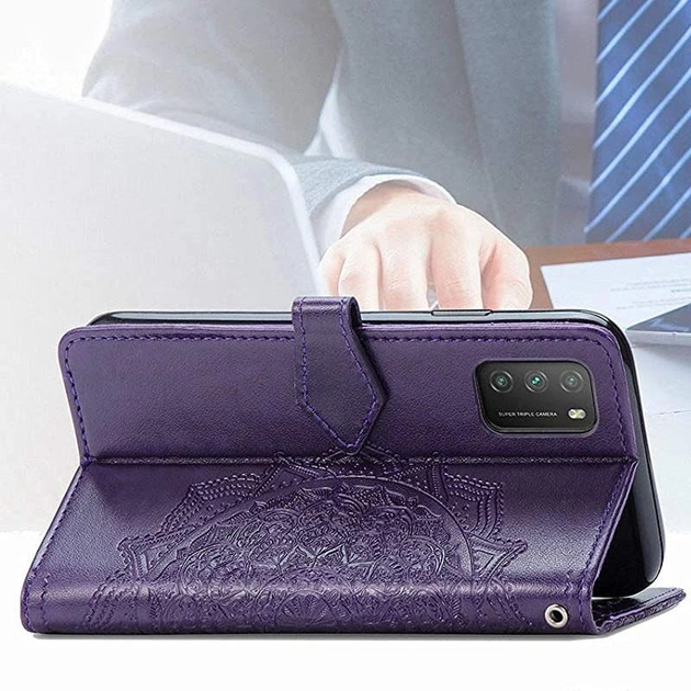 Кожаный чехол (книжка) Epik Art Case с визитницей для Xiaomi Poco M3 Фиолетовый - изображение 4