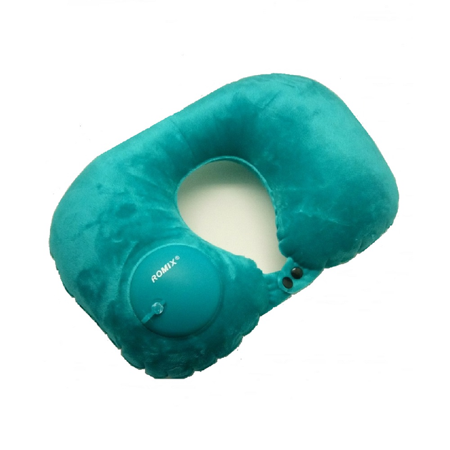 Дорожная надувная подушка для шеи со встроенной помпой (Soft/нефритовый .