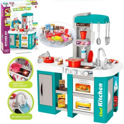 Игровой набор детская кухня Kitchen Set с крана течет вода, со звуком и светом 922-46 на 53 предмета (Бирюза) - Фото 3 Игровой набор детская кухня Kitchen Set с крана течет вода, со звуком и светом 922-46 на 53 предмета (Бирюза) - изображение 3