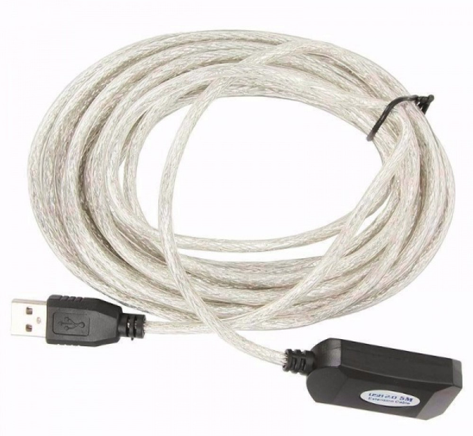 Активный удлинитель USB 2.0 AM/AF, 15m, прозрачный с чипом Q20 (ML ...