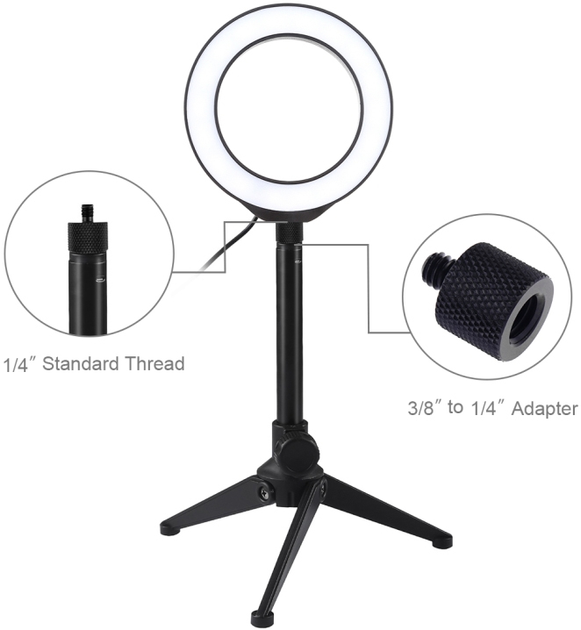 Кільцева USB LED лампа Puluz PKT3084B 4.7" + настільний штатив - зображення 2