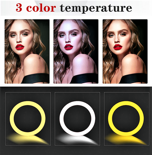 Кольцевая LED лампа селфи подсветка набор блогера Ring Light RGB MJ36-36см USB с 3 креплениями для телефона - изображение 4