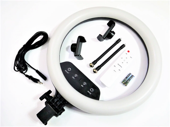 Кольцевая LED лампа селфи подсветка набор блогера Ring Light LS 360-39см 220V с 2 креплениями для телефона+пульт - изображение 10
