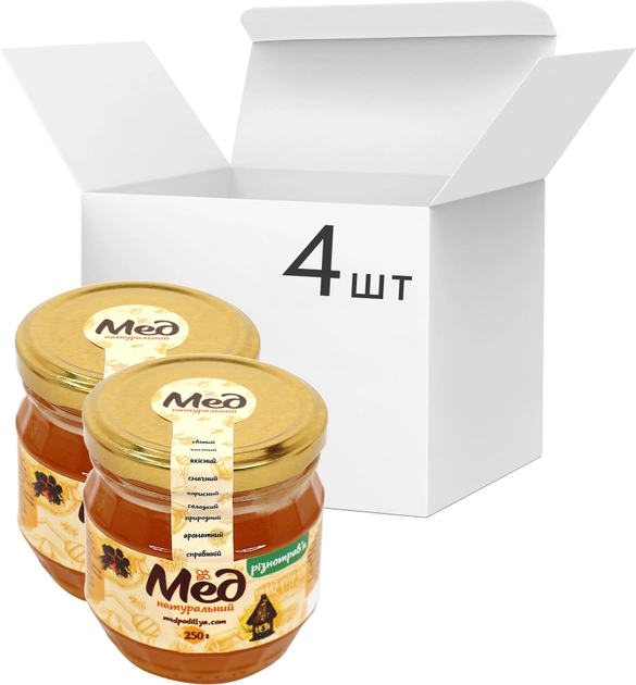 Акция на Упаковка меду натурального Мед Поділля з різнотрав'я 250 г х 4 шт. от Rozetka