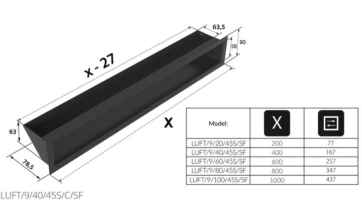 Вентиляційна решітка Kratki LUFT SF чорна 9x40 - изображение 5