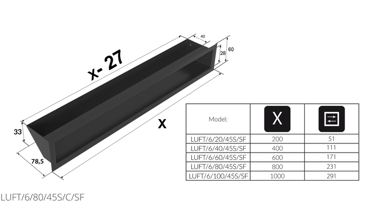 Вентиляційна решітка Kratki LUFT SF чорна 6x80 - изображение 5
