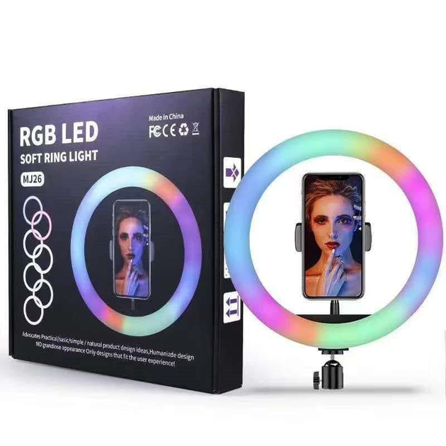 Кольцевая LED лампа RGB MJ26 26 см 1 крепление управление на проводе - изображение 1