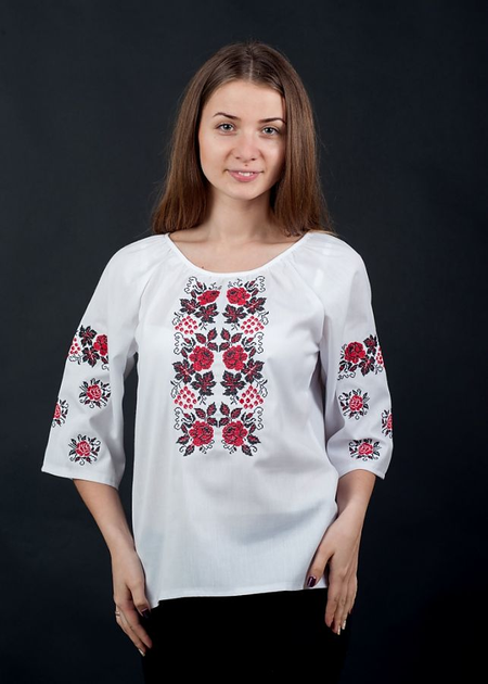Вышиванка Vyshyvanka "Розы и калина" 48 Белая 0078р.3/4 