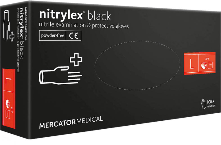 Рукавички нітрилові неопудрені чорні Mercator Medical NITRYLEX BLACK L 100 шт Чорні - зображення 1