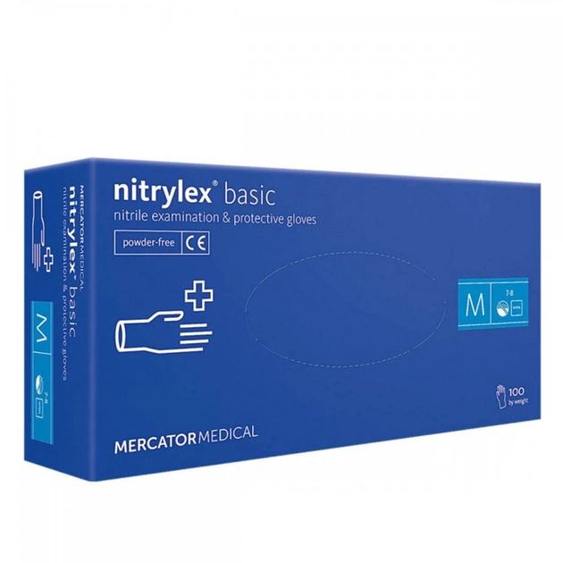 Рукавички нітрилові неопудрені Mercator Medical NITRYLEX BASIC BLUE M 100 шт Синій - зображення 1
