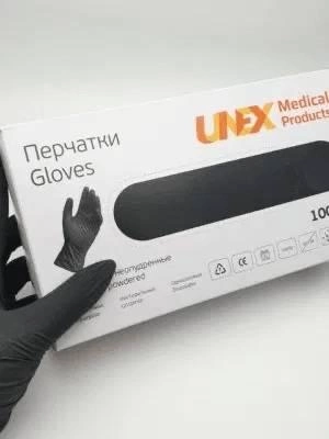 Перчатки Нитриловые Неопудренные UNEX Черные XS (100 шт) - изображение 1