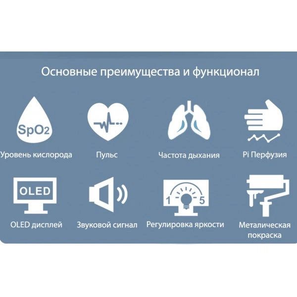 Пульсоксиметр KIUZOV Medical M170 OLED 4 в 1 оксиметр пульсометр на палець вимірник кисню в крові з Частотою дихання (RR) Чорно-срібний - зображення 8