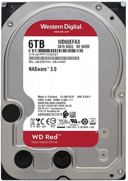 Жорсткий диск 3.5" 6Tb Western Digital Red SATA3 256Mb 5400 rpm (WD60EFAX) - Фото 1 Жорсткий диск 3.5" 6Tb Western Digital Red SATA3 256Mb 5400 rpm (WD60EFAX) - зображення 1