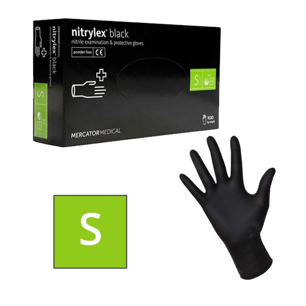 Перчатки нитриловые неопудренные чёрные, размер S (100 шт/уп) NITRYLEX BLACK 4,4г. - изображение 1