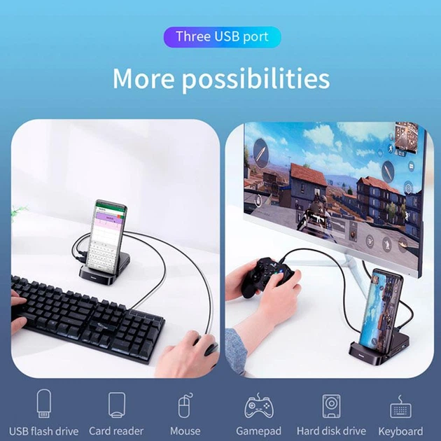Док-Станція підставка BASEUS Mate Docking Type-C Mobile Phone Intelligent HUB Docking Station для телефону планшета Samsung / Xiaomi / Huawei 7in1 (CAHUB-AT01) - Фото 5 Док-Станція підставка BASEUS Mate Docking Type-C Mobile Phone Intelligent HUB Docking Station для телефону планшета Samsung / Xiaomi / Huawei 7in1 (CAHUB-AT01) - зображення 5