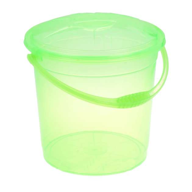 Ведро с крышкой R-Plastic 10PLG прозрачное-салатовое пластиковое 10 л ...
