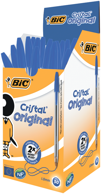 Ручка шариковая BIC Cristal синяя (bc8373609) - Фото 2 Ручка шариковая BIC Cristal синяя (bc8373609) - изображение 2