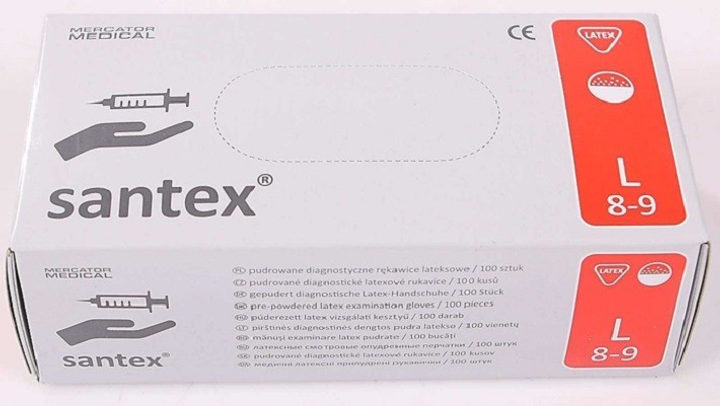 Перчатки Mercator Medical SANTEX размер "L" латексные опудренные текстурированные (100шт-50пар) - изображение 1