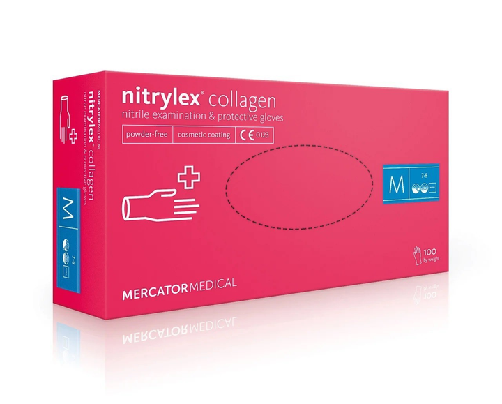 Одноразові рукавички нітрилові Nitrylex® collagen M Pink рожевий 100 шт - зображення 1