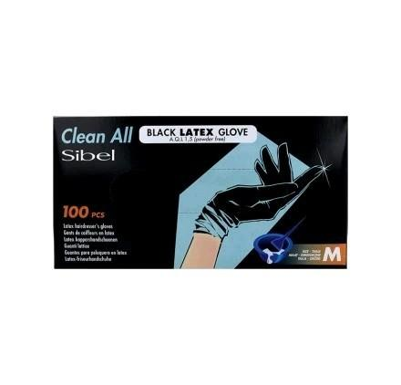Перчатки латексные Sibel Clear All BLACK LATEX Glove size М для защиты рук при окрашивании черные, 100 шт - изображение 1